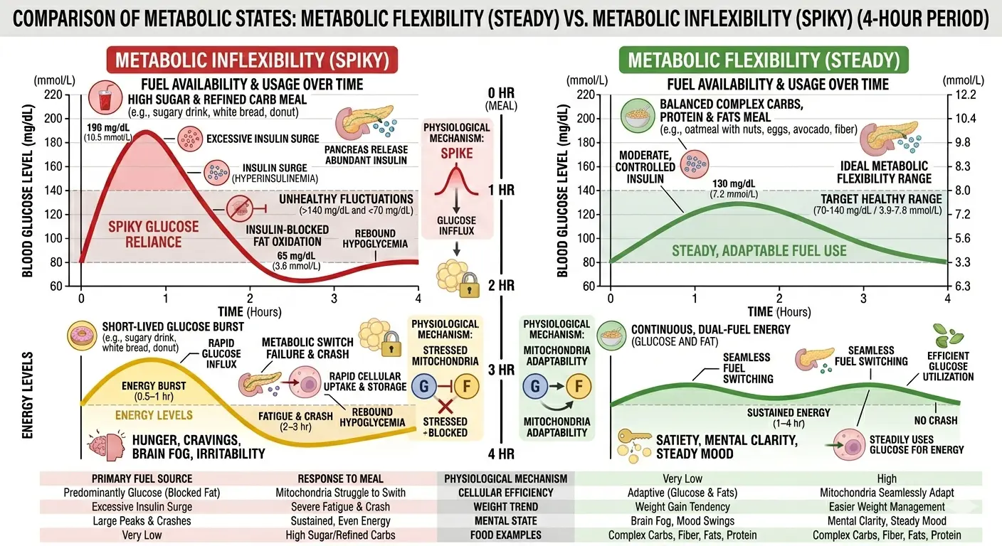 Graphic showing post-meal fatigue and glucose response